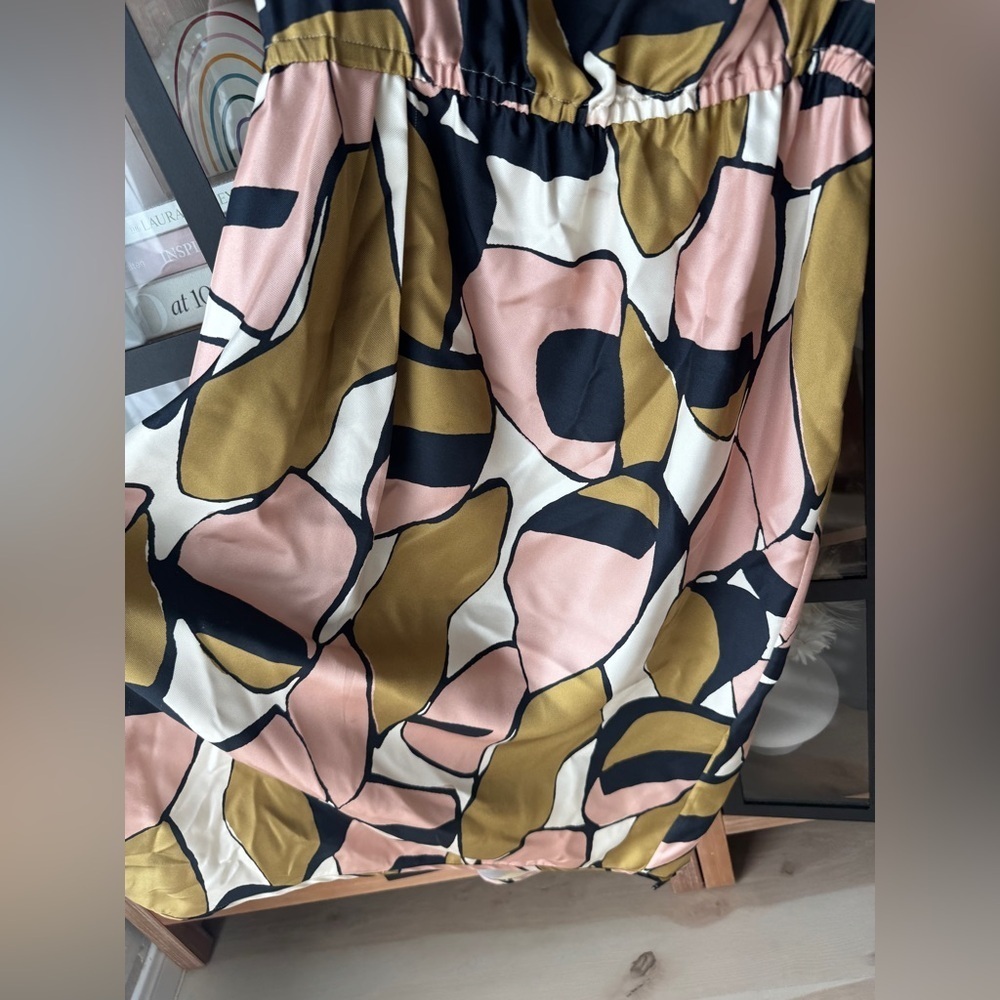Marc Jacobs silk midi dress cowl mock neck short cap sleeve abstract print knee - Picture 7 of 11